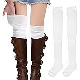 Heclia Womens Thigh High Socks, Pure Cotton Over the Knee Socks, Long Knee High Boot Stockings for Women, Long Warm leg Warmers for Daily Wear, Cosplay Extra Longer Football Sock for Women(White)