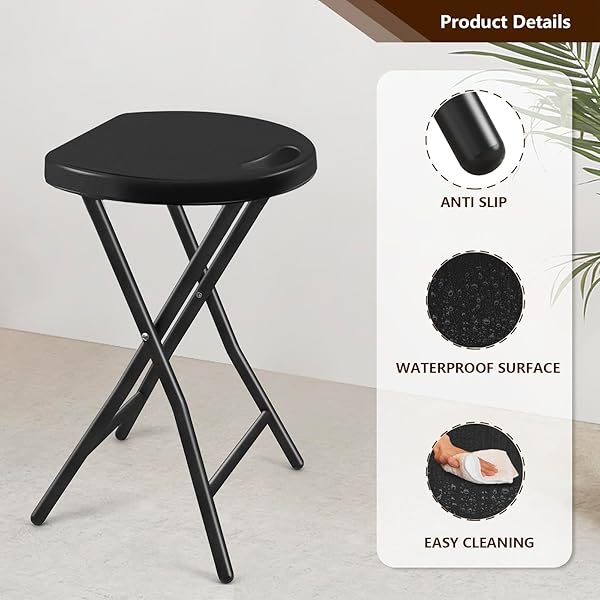 TAVR FURNITURE PORTABLE FOLDING CHAIR WITH HANDLE, HEAVY DUTY ROUND FOLD STOOL CHAIR WITH 500LBS CAPACITY FOR ADULTS, 18 INCH FOLDABLE STOOL FOR DORM, KITCHEN, VANITY, CHURCH AND OUTDOOR USE
