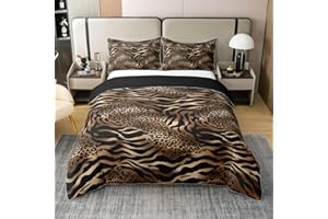 Erosebridal Brown Black Leopard 100% Cotton Duvet Cover Twin for Kids Boys Girls,Zebra Print Comforter Cover,Animal Skin Text