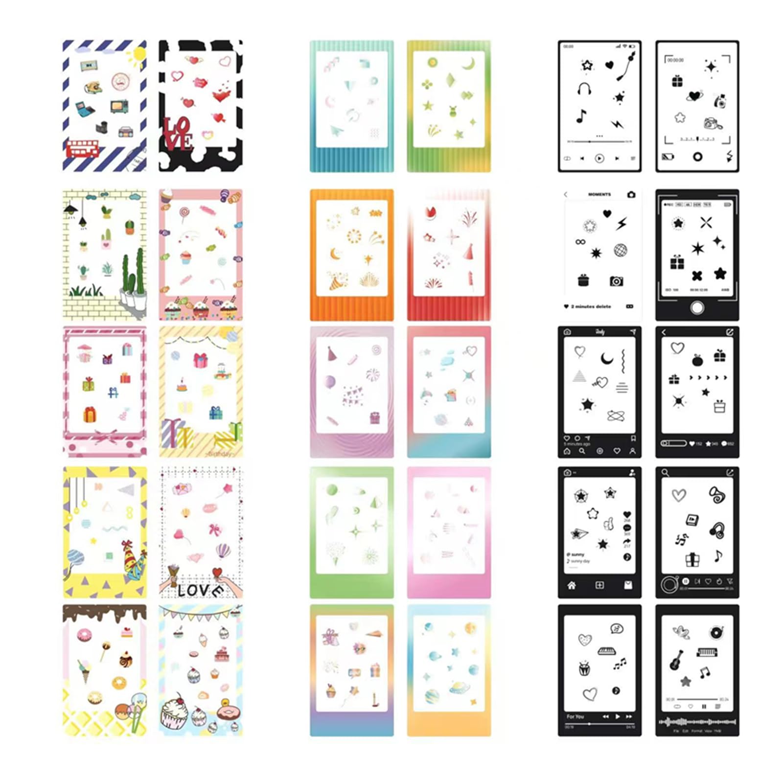 HIYQIN Photo Border Stickers - 30pcs Lovely Mini Photo Film Stickers Compatible with FujiFilm Instax Mini 13/41/LiPlay/LiPlay+/12/11/9/8/7S/70/40/50S/ EVO Instant Film
