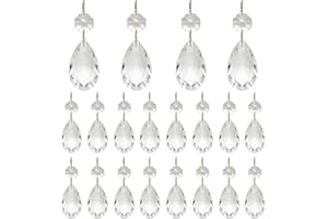 Anxingo 20 Pcs Teardrop Crystal Pendants, Octagonal Bead Design with Easy Open Connectors, Reflective Hanging Crystals for Ch