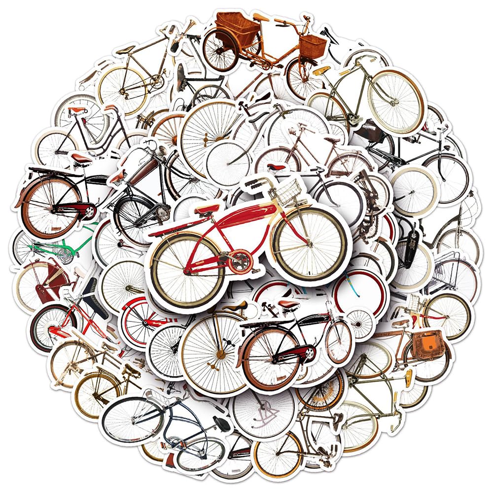 Vintage Bicycle Vinyl Stickers, 50 PCS Waterproof Hand-Drawn Bike Decals for Laptops, Scrapbooking, Journals, Notebooks, Water Bottles, Suitcases, Phones & DIY Decor