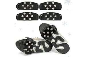 Ice Cleats for Shoes & Boots,4-Pack Anti-Slip Ice Grips with 7 Hard Spikes | Adjustable Silicone & Velcro Snow Crampons for H