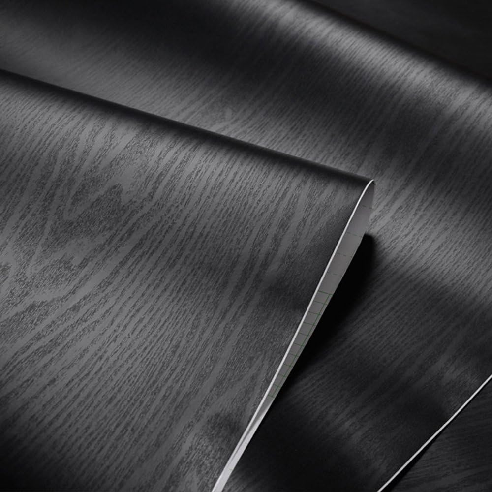Textured Black Wood Grain Contact Paper Vinyl Self Adhesive Shelf Drawer Liner for Bathroom Kitchen Cabinets Shelves Table Arts Crafts Decal 60cm x 3m
