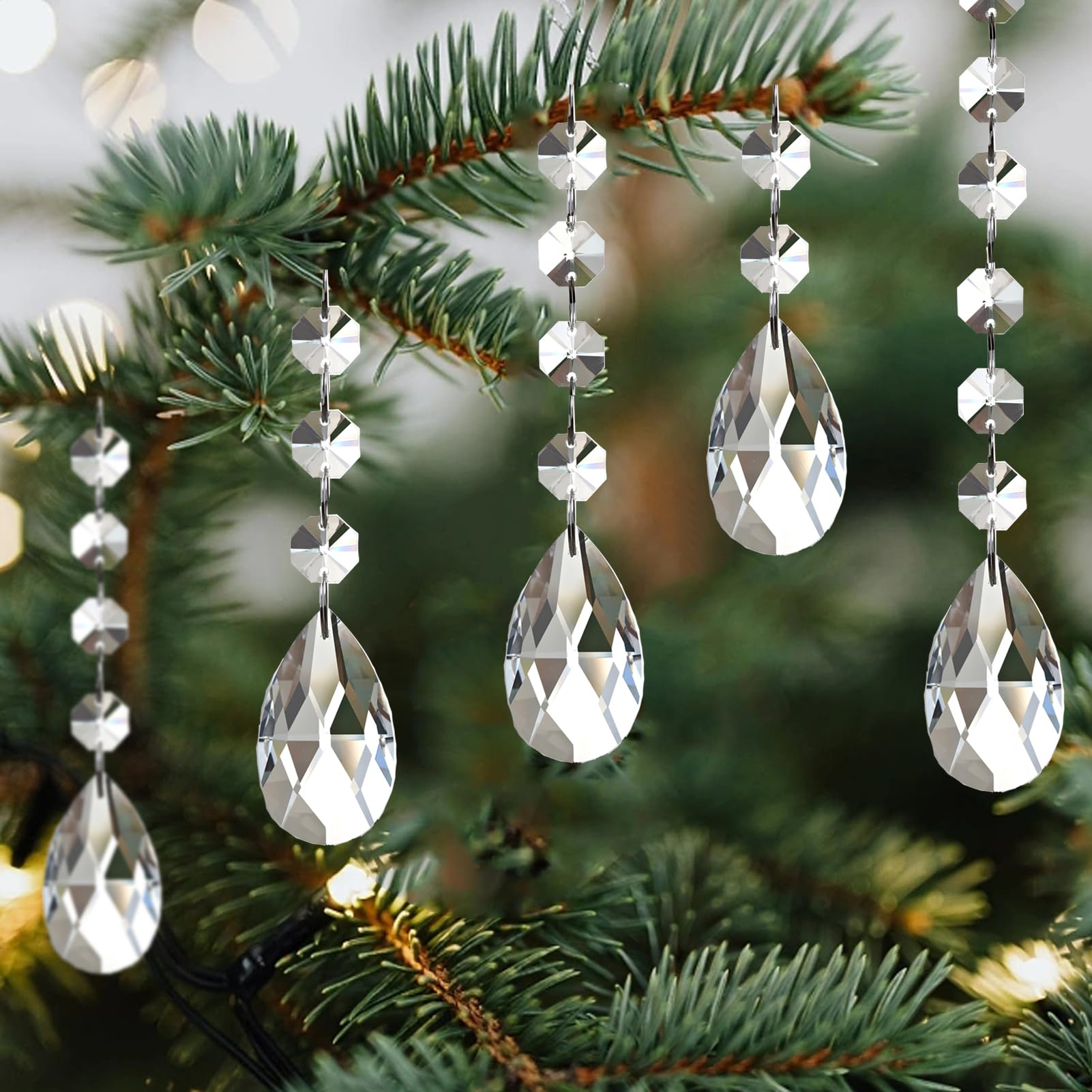 YIEUR Pack of 12 Icicle Christmas Decoration, 38 mm Pendant Crystal Suncatcher, Loose Christmas Tree Decoration Cones Drops Glass Pendant for Windows, Christmas Tree Decoration, Christmas Tree