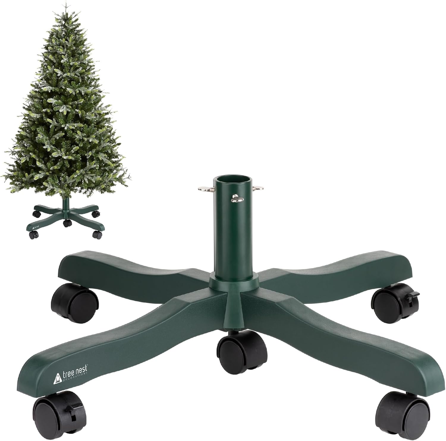 Tree Stands - Tree Nest Christmas Tree Stand Base for Artificial Trees with Rolling Wheels Movable Xmas Fake Tree Stand Holder for up to 6.5ft Artificial Tree Stand Replacement (Green)