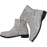 DINTAHA Sparkly Glitter Ankle Boots Chunky Low Heel Booties with Zip Up