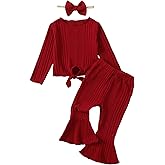 Kucnuzki Baby Girl Clothes Toddler Clothes Long Sleeve Plain Shirts Top Bell Bottoms Flare Pants Infant Girl Fall Outfit