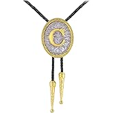 GelConnie Western Ties for Men Gold Bolo Tie Initial Letter A to Z Native American Bola Ties Cowboy Accessories for Men Women