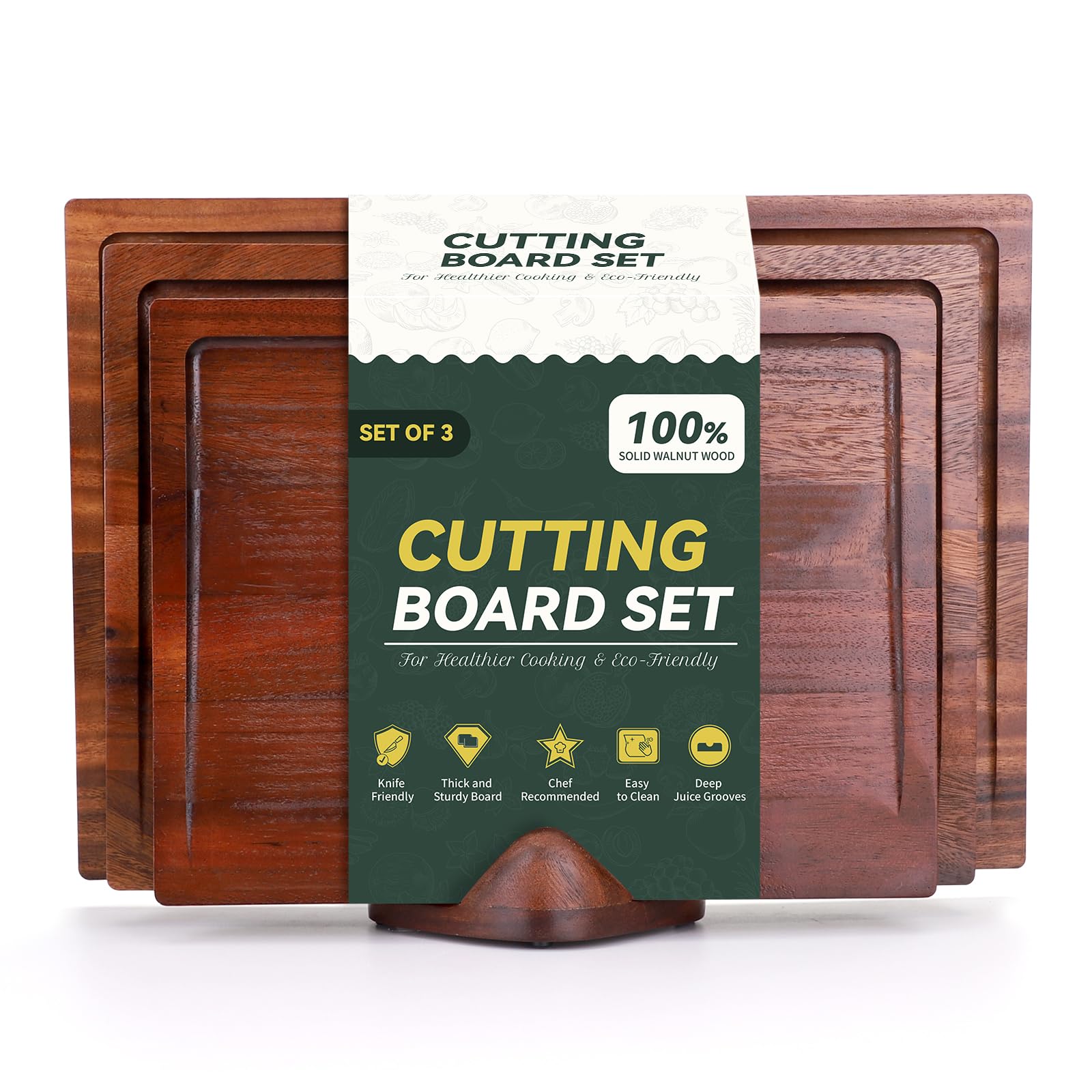 Photo 1 of ***MISSING ONE *** 2-Piece Solid Walnut Wood Cutting Boards with Anti-Slip Holder, Chopping Block with Juice Deep Groove & Invisible Handles for Kitchen Meats Vegetables, 100% Natural Walnut, Perfect Housewarming Gift