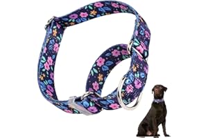 HIDAKEAI Martingale Collar for Medium Dogs, Dog Training Collar with Bull Flower Design, Adjustable Premium No Slip Collar for Whippets, Greyhounds and More, Perfect for Training, Walking, Hunting (M)
