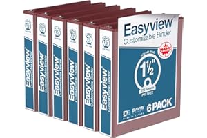 DAVIS GROUP Easyview Premium 3-Ring Binders with Clear-View Covers and Round Rings, Binders for School or Office, 1.5 Inch, Pack of 6, Burgundy