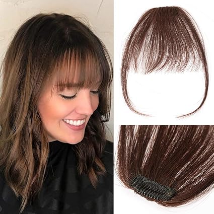 TESS Extensions Echthaar Pony Haarteil Clip in Haarverlängerung dünne Pony glatt 1 Clip günstig Extension 3g #2 Dunkelbraun