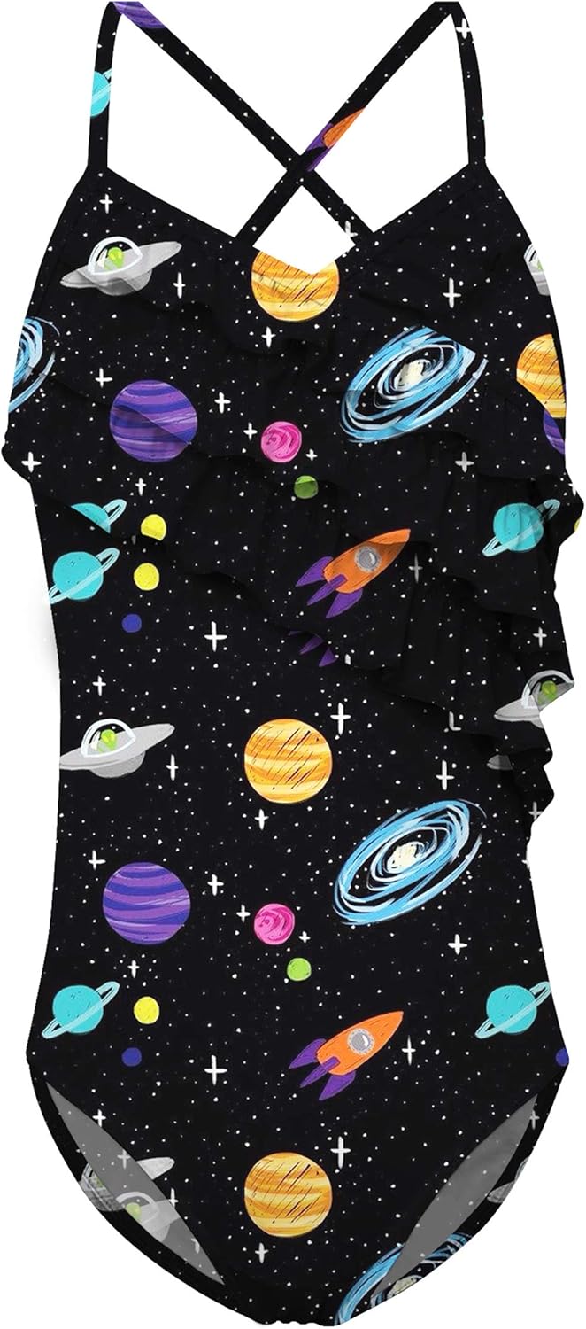 Amazon.com: AIDEAONE Girls One Piece Swimsuit Cool Galaxy Bathing Suit