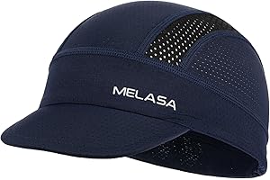 MELASA Cycling Cap, Cooling Skull Cap Helmet Liner with Sun Visor, Sun Protection Running Bike Cap for Men Women Under Helmet