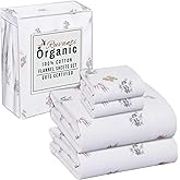 RUVANTI Flannel Sheets Queen Size - GOTS Certified 100% Organic Cotton, 4 Piece Warm, Soft & Breathable Set, Deep Pocket Snug Fit, Double Brushed Cozy All Season Bedding, Floral