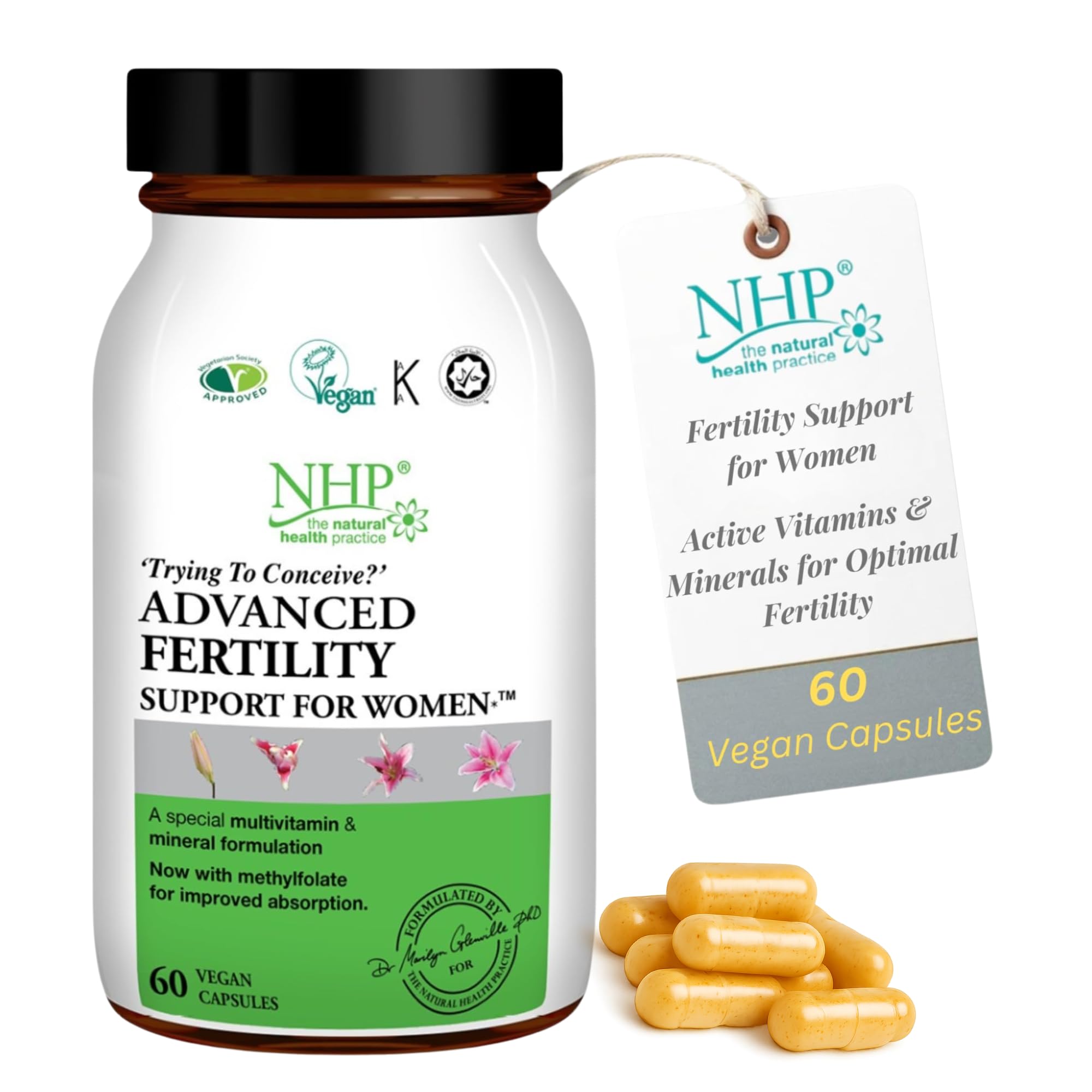 NHP Advanced Fertility Support for Women - Nutrients for Conception, IVF Support & Pregnancy, Scientifically Formulated with Active Vitamins & Minerals for Optimal Fertility Health 60 Vegan Capsules
