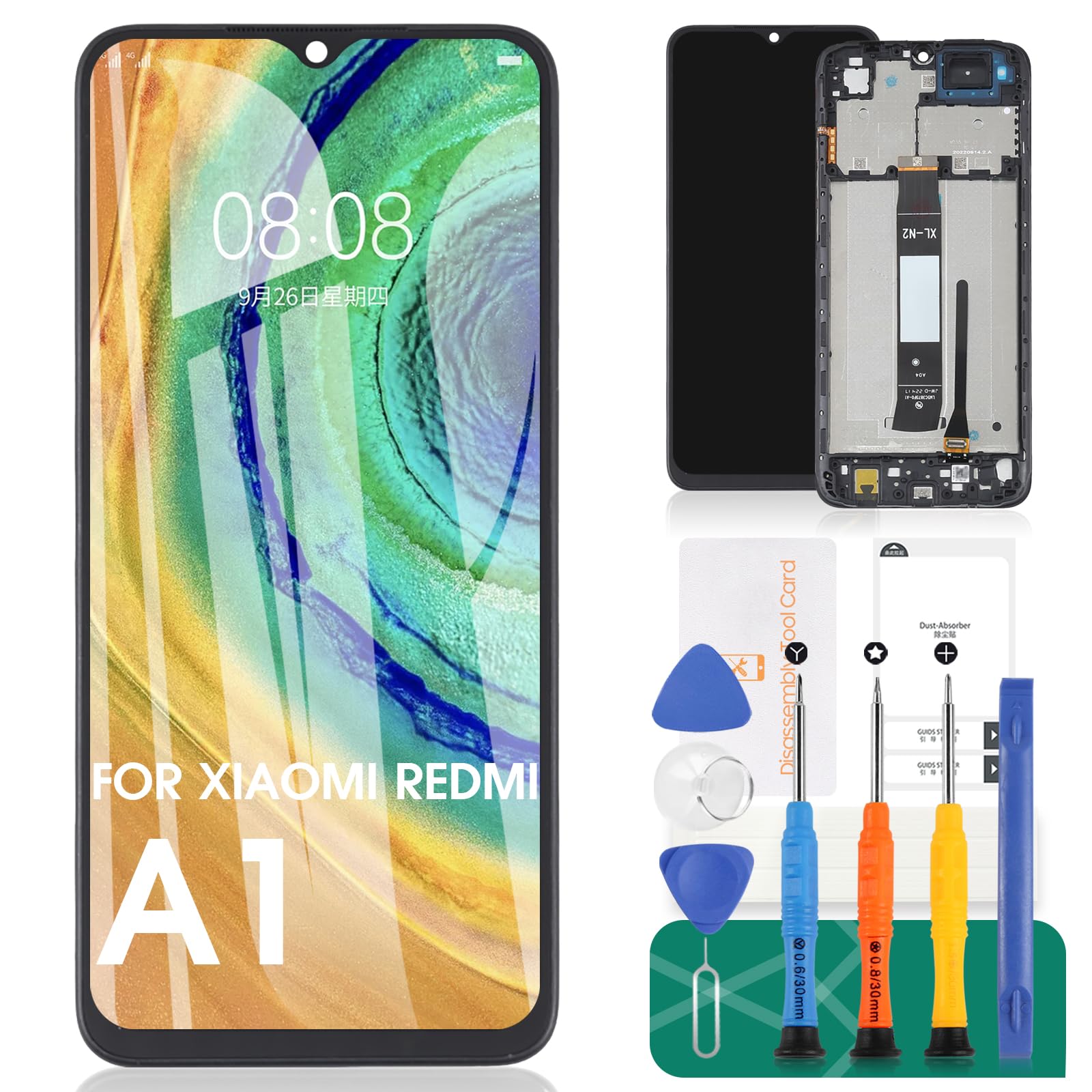 For Xiaomi Redmi A1 LCD Display For Xiaomi Redmi A1+ Screen Replacement For Xiaomi Redmi A2 Touch Screen For Xiaomi Redmi A2+ Digitizer Assembly Repair Parts Kits With Frame(Black)