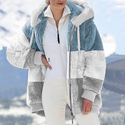 NaRHbrg Women Fleece Hooded Jacket Full Zip Sherpa Jackets Faux