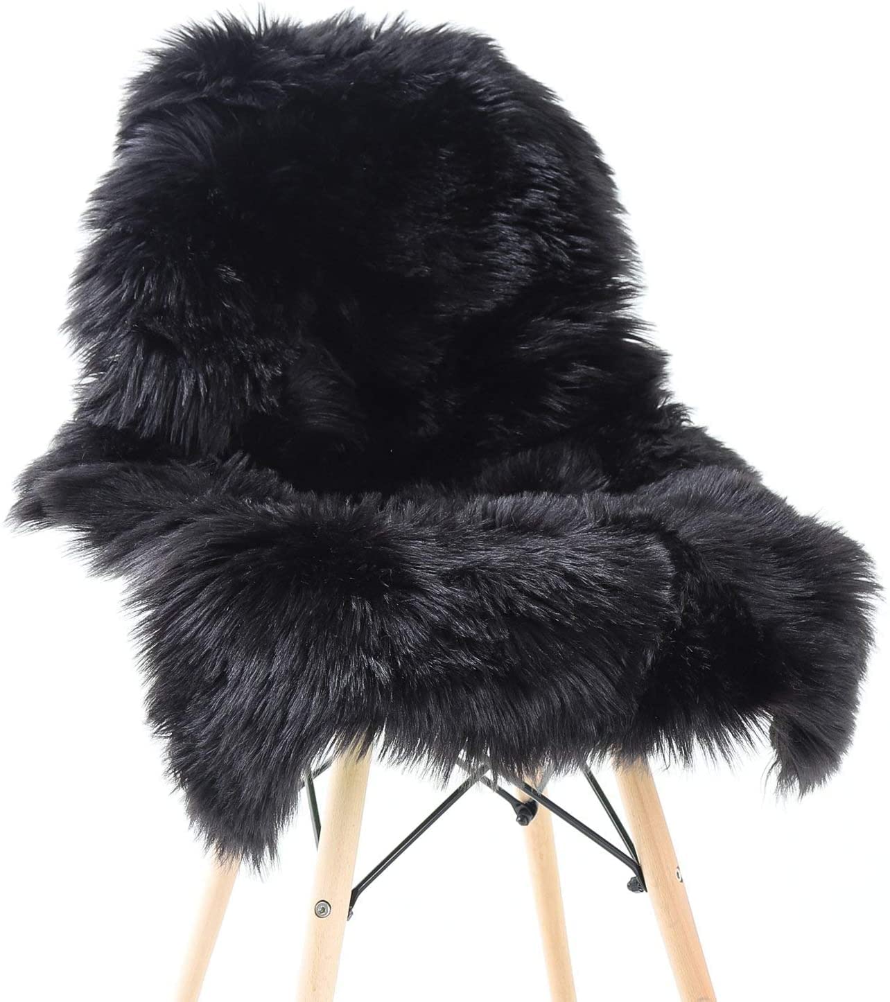 YIHAIC Faux Fur Sheepskin Style Rug,Faux Fleece Fluffy Area Rugs Seat Pad Anti-Skid Yoga Carpet for Living Room Bedroom Sofa Floor(black,75 x 120cm)