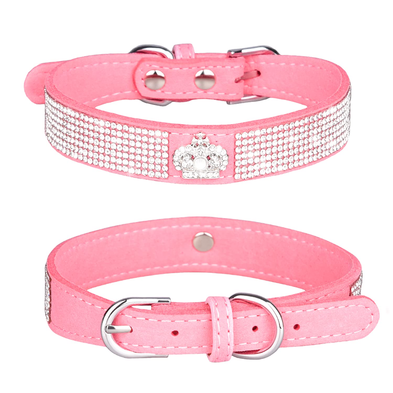 Haoyueer Rhinestone Dog Collar, Cute Dazzling Sparkling Soft Suede Leather Dog Cat Rhinestone Collar Crystal Diamond Pet Dog Puppy Collar (XS, Pink-4)