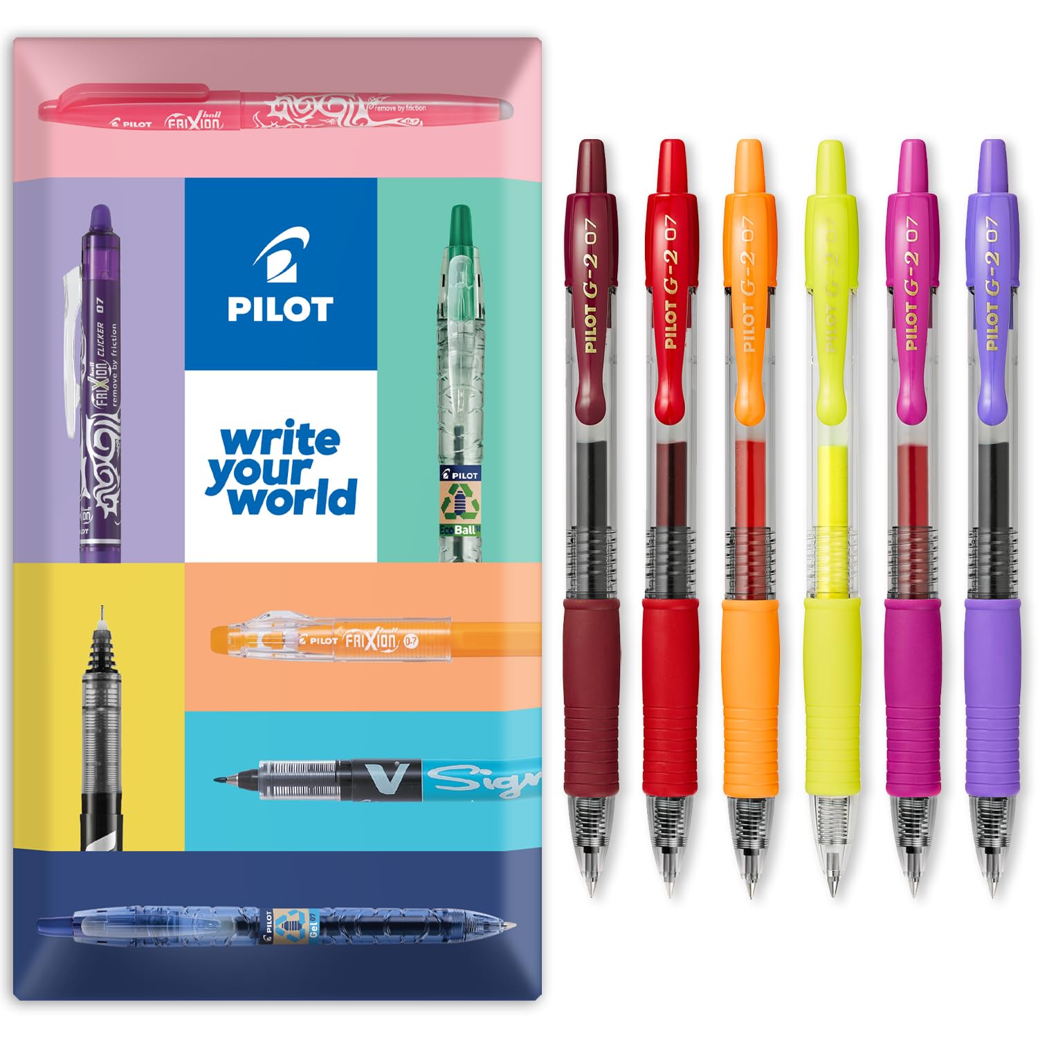 PILOT G-2 Retractable Gel Ink Rollerball Pens - 0.7mm Nib Tip - In Envelope Gift Packaging - Pack Set of 6 - Sunset Tones