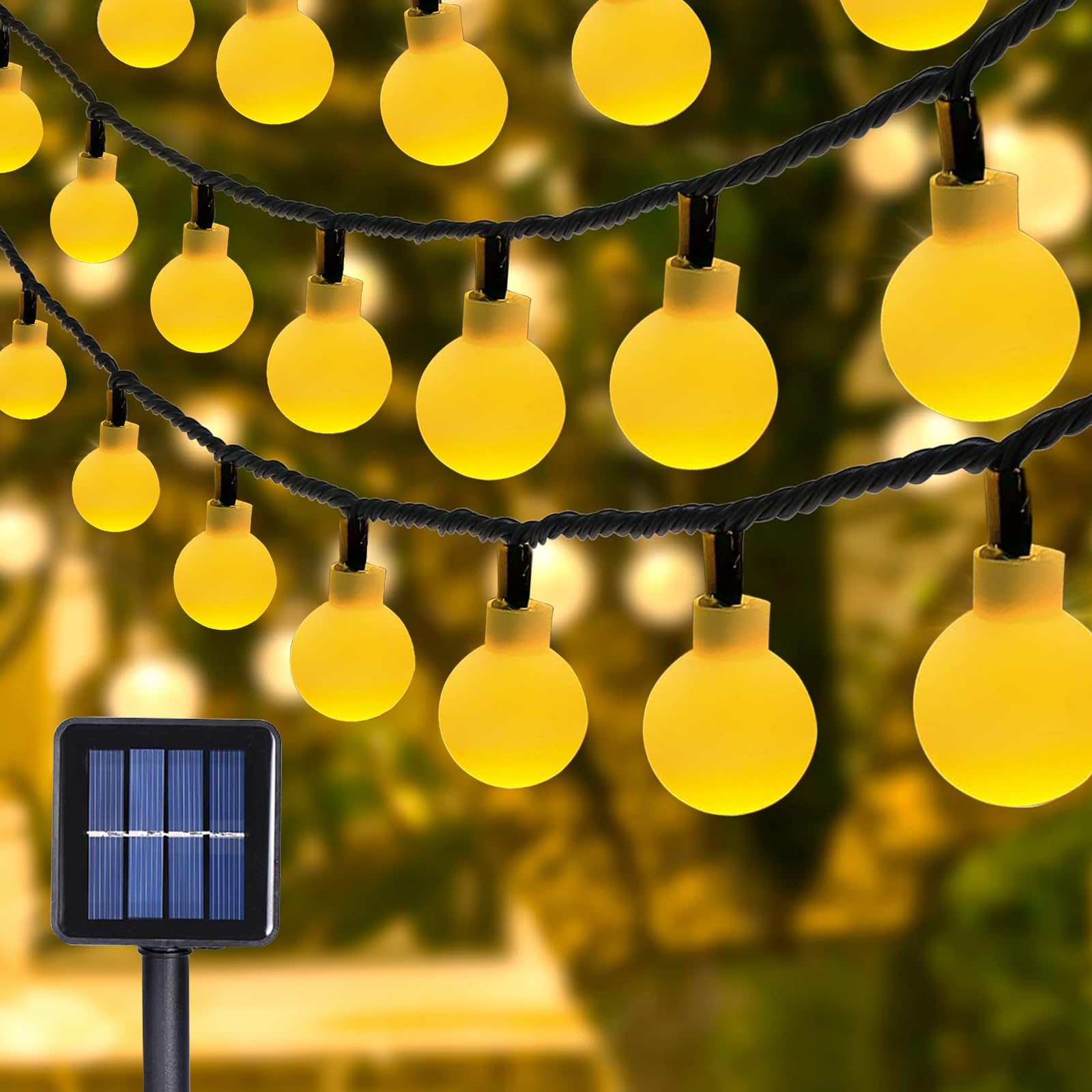 MXJFYY LED Solar String Lights - 12M 100LEDs, 8 Modes Waterproof Solar Powered Globe Fairy Lights with Remote Control for Garden, Patio, Yard, Parties