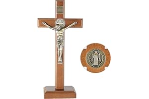ACHIBANG 10.7" Wooden Standing Crucifix, Two-Way Catholic Jesus Cross Stand for Wall or Tabletop, Solid Faith Decor for Home