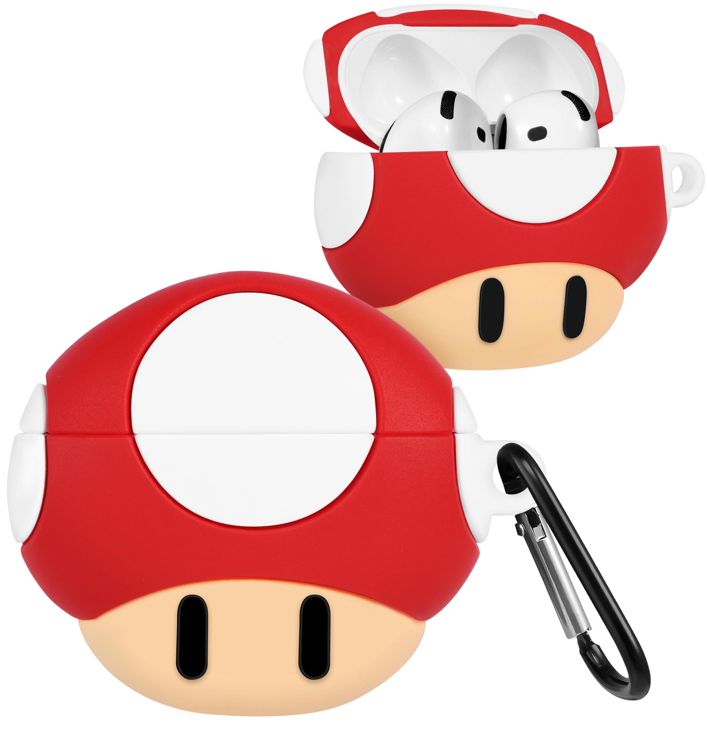 Boaretiu for Airpods 4 Case 2024 Cute Cartoon Kawaii - Funny 3D Soft Silicone Mushroom Design Cover with Carabiner Stylish for Boys Girls Teens Women for Air pods 4