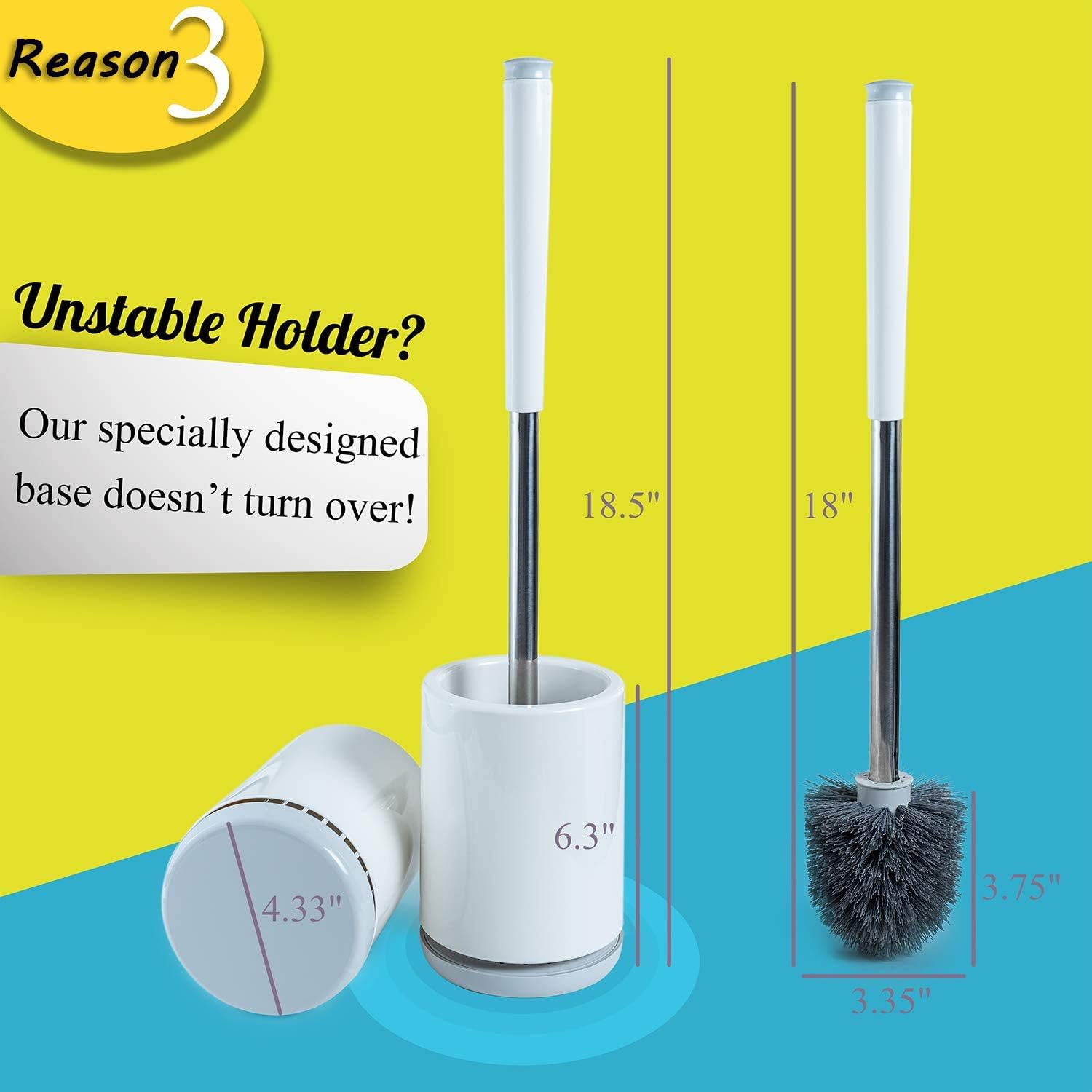 Toilet Brush with Holder- 5 Reasons Why You Should Buy Toilet Bowl Cleaner Brush for Bathroom by ToRespire, 2 White Sets, Combination of Plastic and Stainless Steel: Kitchen & Dining