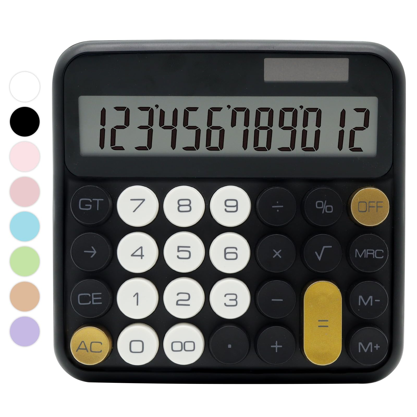 Black Calculator, Standard Calculator 12 Digit with Large LCD Display and Big Buttons, Black Gold Office Accessories for Women Desk, Cute Supplies for Office,School, Home,Business