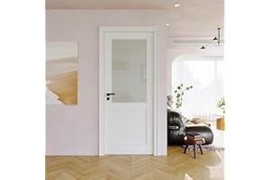 JUJUBON 32" x 80" Half Door Slab, Frosted Glass French Door Interior, Soild Core& Pre-Finished Single Panel for Pantry Bedroom Closet as Pocket, Bifold, Barn Doors, No Assembly Required-Shaker w/o Hardware