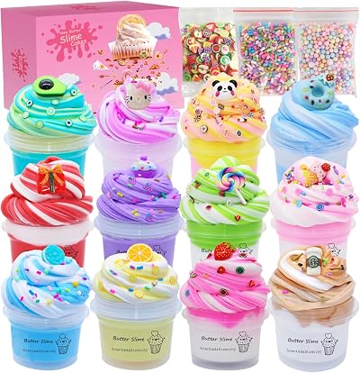 BVEHSR Dual Color Butter Slime Kit 12 Pack Soft Non-Sticky DIY Party Favors Kids