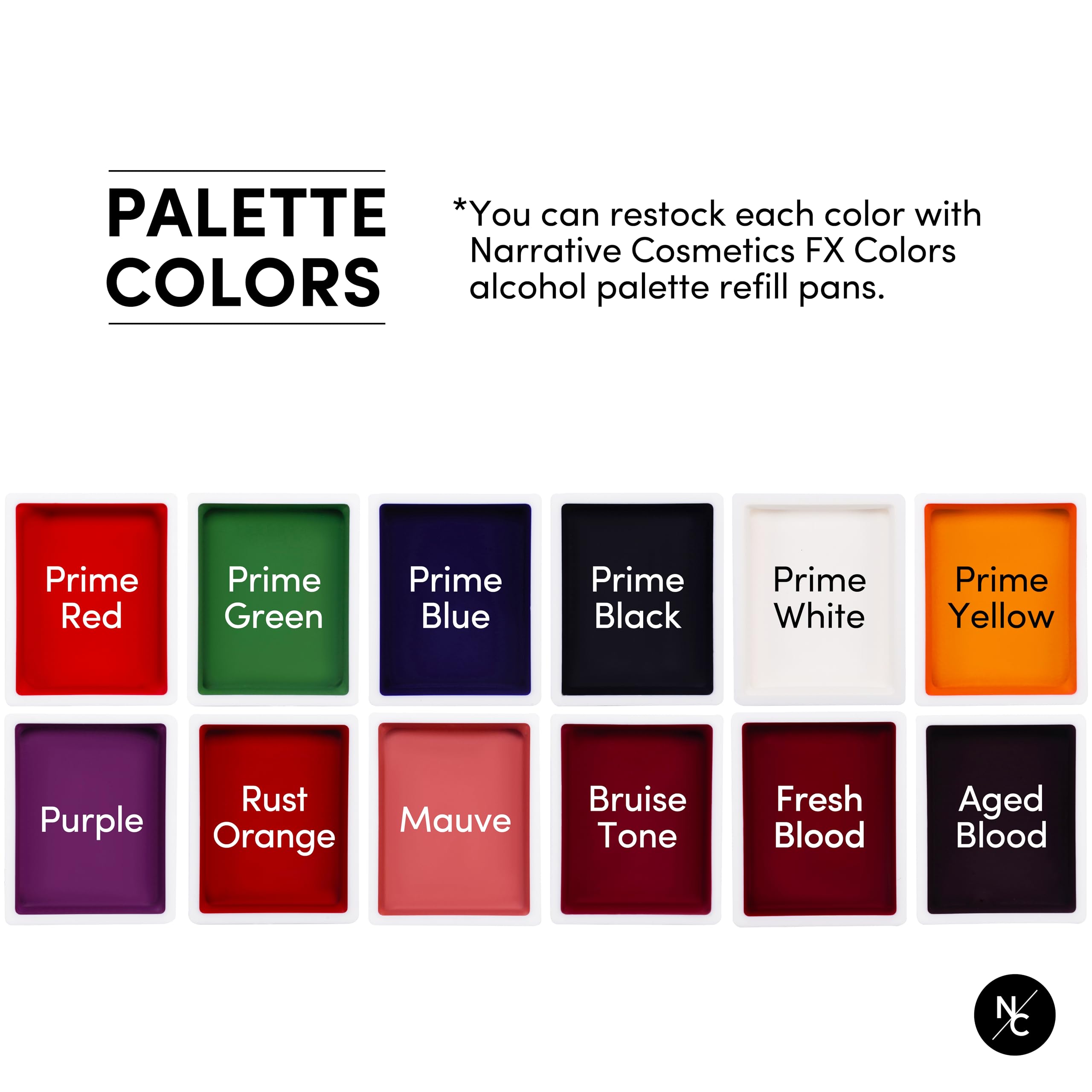 Narrative Cosmetics FX Alcohol-Activated 12 Colors Makeup Palette, Highly Pigmented Professional Makeup for the Stage, Film, Costumes, Cosplay, SFX, Performance Arts