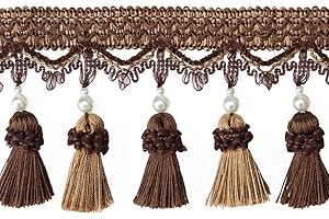 BEL AVENIR Tassel Fringe Trim 6.5 Yard x 3.15 Inches Luxury Beaded Tassel Fringing Trimmings (Dark Coffee)