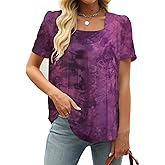 BEUFRI Womens Summer Short Sleeve Tunic Top Casual Puff Sleeve Square Neck T Shirts for Leggings