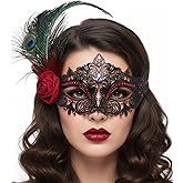 Campsis Feather Masquerade Mask Red Rhinestone Venetian Mask Flower Ball Masks for Women