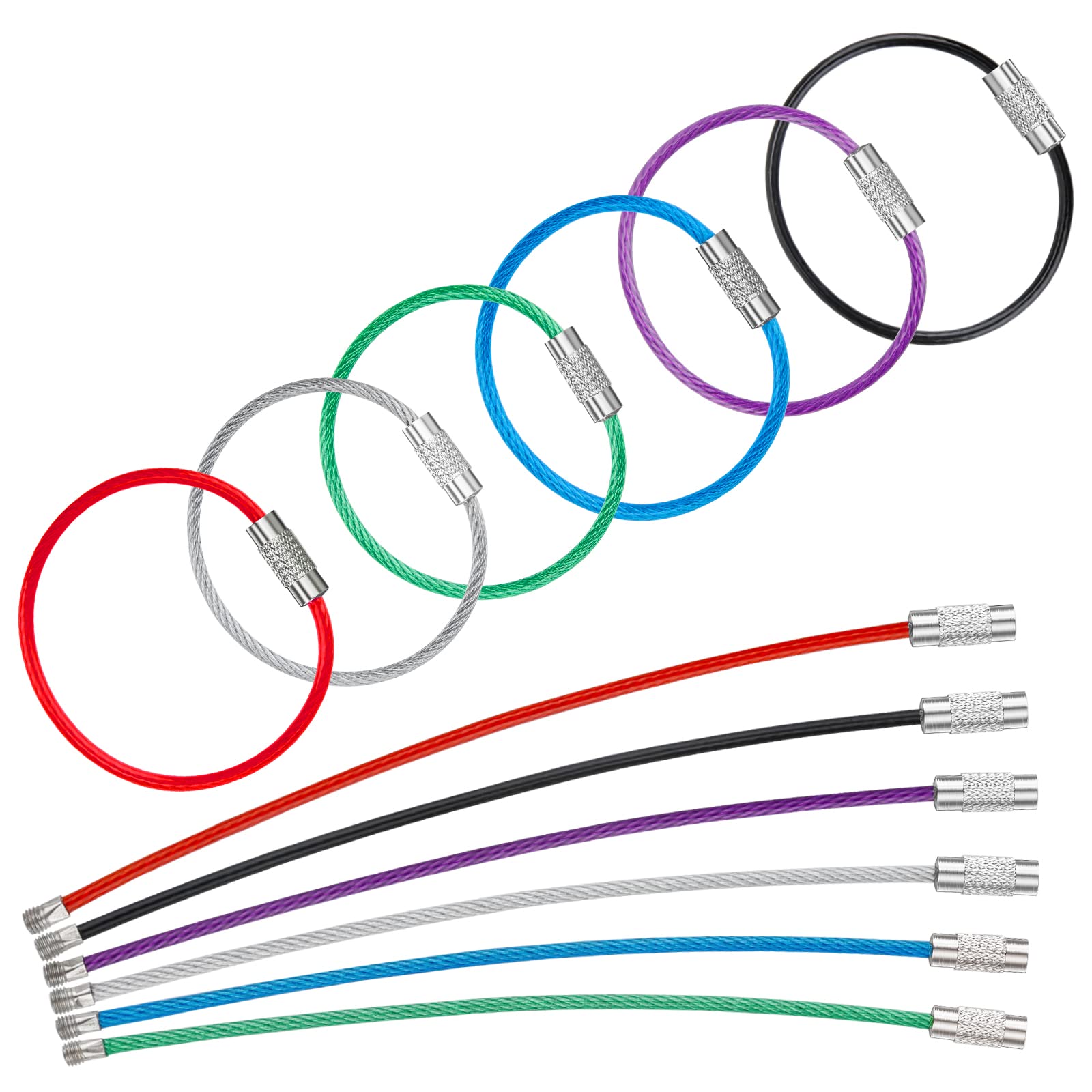 Photo 1 of Uniclife 4 Inch Wire Keychain Cable in 6 Assorted Colors Large Stainless Steel Key Ring Loop Holder for Outdoor Hiking Heavy Duty Connectable Luggage Tag Keeper for Sport and Travel, 12 Pack