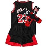 3Pcs Kids Basketball Jersey Set - Youth Basketball Tank Top + Track Shorts+ Socks for Boys Girls Holiday Gift