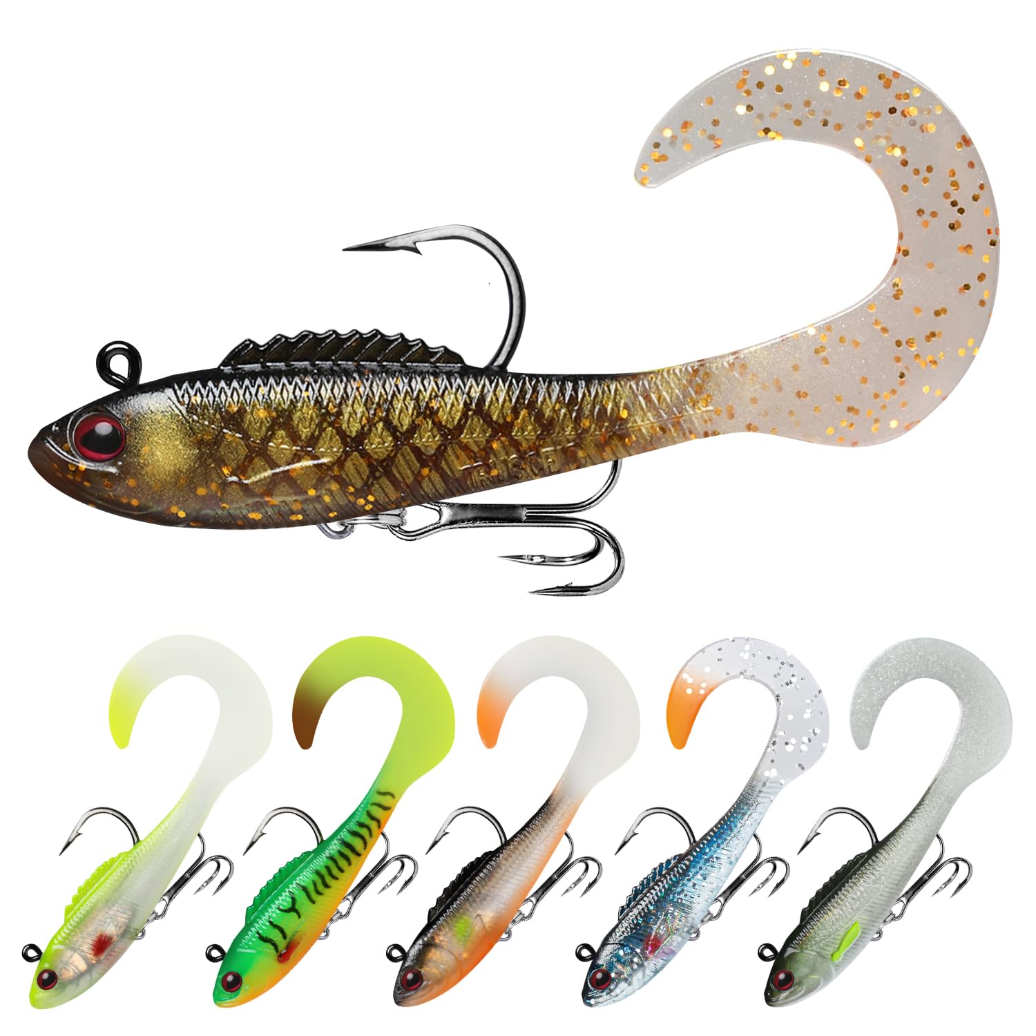 TRUSCEND Easy Catch Pre-Rigged Soft Fishing Lures, Super Durable TPE Swimbaits for More Bite, Well-Made Premium Fishing Gifts for Bass Pike Trout Perch, Saltwater Freshwater Baits Keep Separately