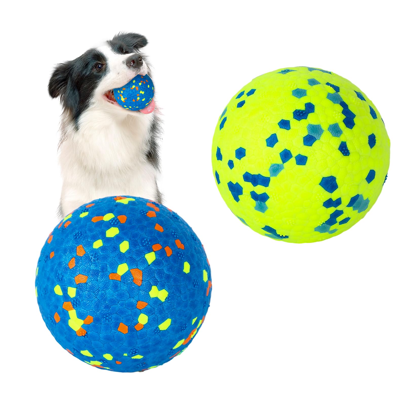 Jodsen Dog Ball Toys, Indestructible Toys Balls, High Bounce Rubber Durable Solid Interactive Ball, Resistant Teeth Training for Small Medium Large Puppy Water Jump Fetch Play, 2 Pcs-Yellow+Blue — image 1