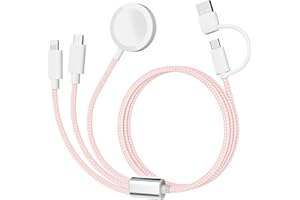 ROSE TATTOO 𝐔𝐩𝐠𝐫𝐚𝐝𝐞𝐝 𝐑𝐚𝐩𝐢𝐝 𝐅𝐚𝐬𝐭 Charging USB C Watch Phone Charger 3 in 2 Cable, Compatible with Apple Watch Ultra SE Series 1-11, Universal Travel Multi Devices All in One Cord, 4FT/1.2M-Pink