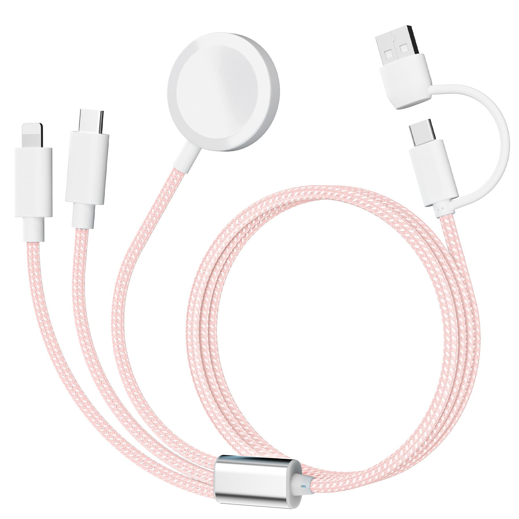 Photo 1 of ???????? ????? ???? Charging USB C Watch Phone Charger 3 in 2 Cable, Compatible with Apple Watch Ultra SE Series 1-11, Universal Travel Multi Devices All in One Cord, 4FT/1.2M-Pink