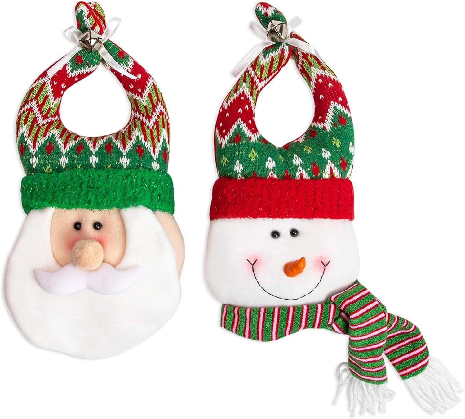 Wreath Hangers - Juvale Christmas Door Hangers, Plush Snowman and Santa Claus Holiday Decorations (2 Pieces)