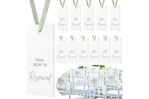 12 Pack Reserved Signs Wedding Chair with Ribbon 5.5x2.36 in | Reserved Seating Signs for Wedding Ceremony, Church Pews, Rece