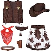 Cowgirl Costume for Girls 6pcs Set Kids Dress Up Birthday Halloween Party Cosplay 3-13 Years