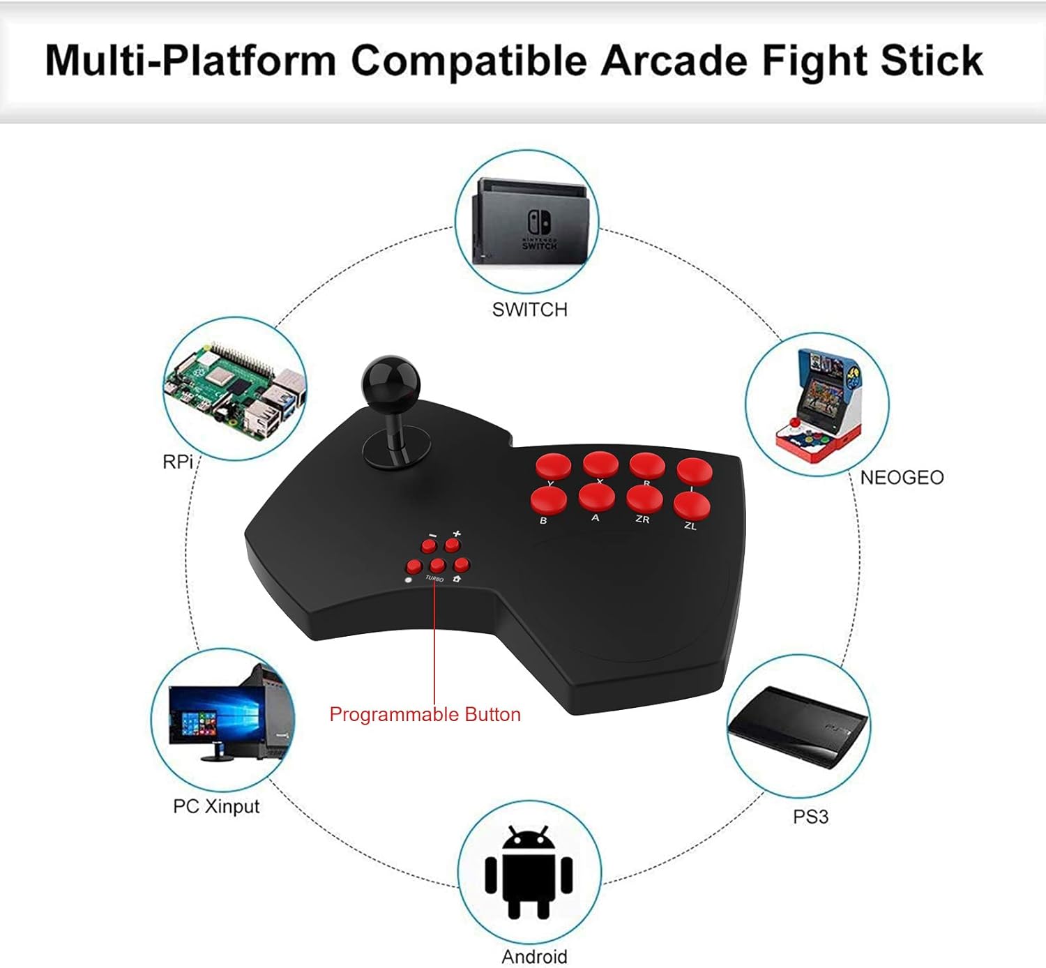 DOYO Arcade Fight Stick,Game Arcade Joystick Multi-Function Joystick for Switch/PC Xinput/PC DirectInput/PS3/TV Android/Raspberry Pi/NeoGeo… (Black-2): Computers & Accessories
