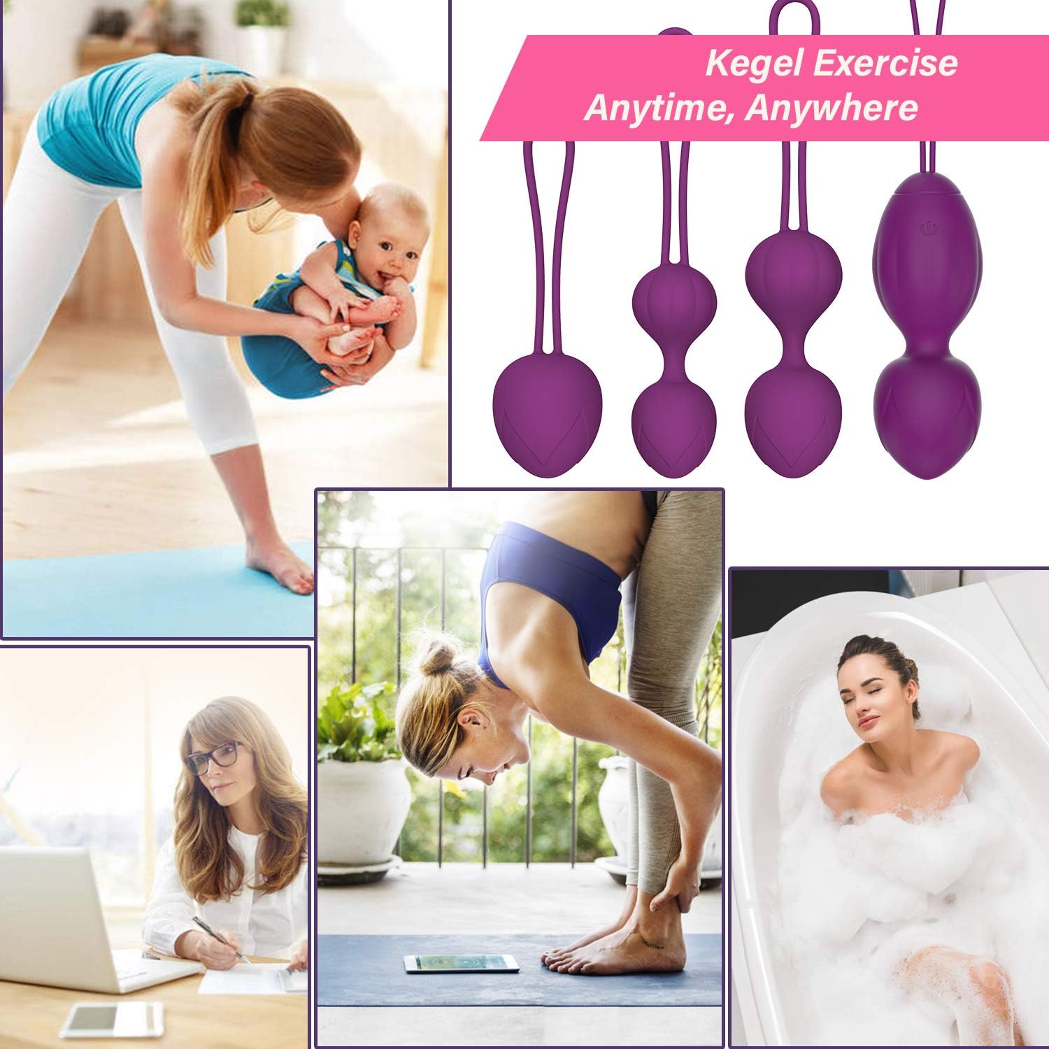 oGoDeal Kegel Balls for Women Tightening & Pleasure for Beginners - 5 in 1 Kegel Exercise Weights Products for Bladder Control Pelvic Floor Device Ben Wa Balls Kits with Remote Purple: Health & Personal Care