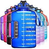 SLUXKE 1 Gallon Water Bottle with Time Marker and Straw, BPA Free 128oz Leak Proof Motivational Large Water Bottle Jug with Handle, Pop Up Open Sports Big Bottle Jug with Comfortable Silicone Nozzle