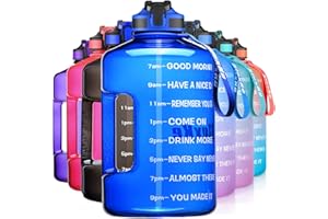 SLUXKE 1 Gallon Motivational Sports Water Bottle with Time Marker, BPA Free 128oz Leak Proof Jug, Black, Plastic, 128 ounces, Fitness, Sports, Outdoor Activities